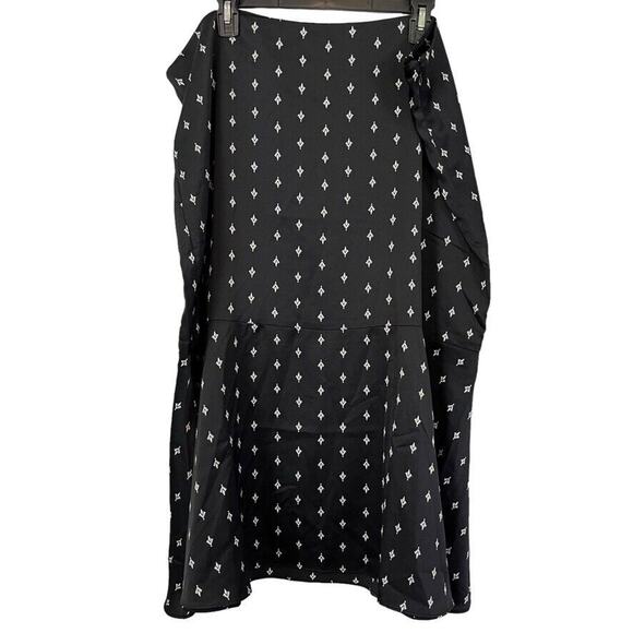 Ann Taylor Loft Plus Womens Black White Satin Midi Flare Side Zip Skirt sz 18 - Picture 1 of 15